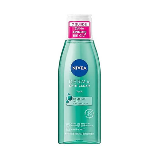 Nivea Derma Skin Clear Tonik 200 ml sivilcelenmeye müsait ciltler için akne karşıtı gözenek arındırıcı tonik şişesi- 1