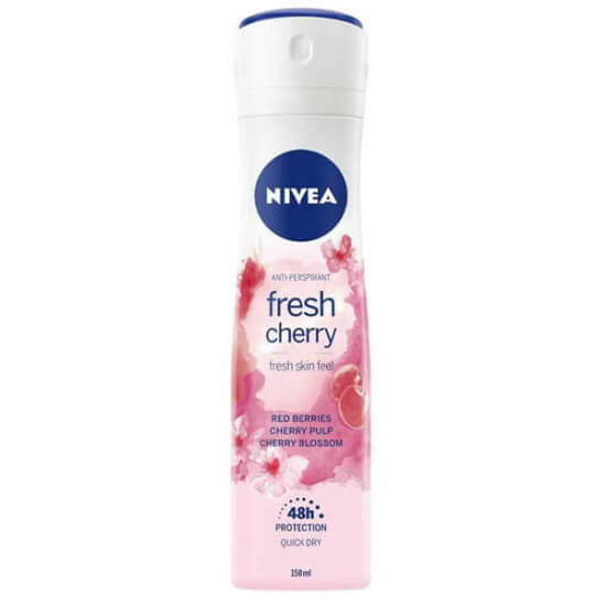 Nivea Fresh Cherry sprey deodorant 150 ml, ter kokusuna karşı uzun süre koruma, nemlendirici, kuru ve temiz his- 1