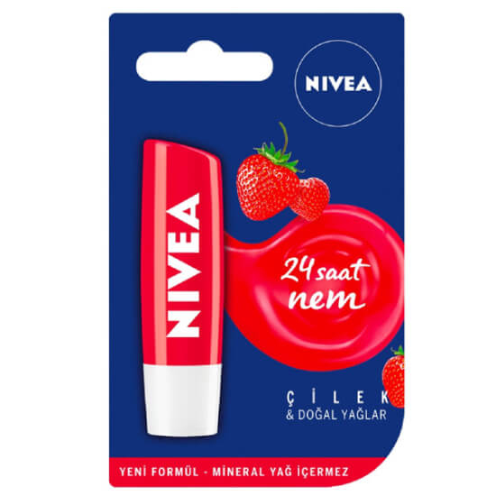 Nivea Lip Stick Çilek 24 Saat Nem dudak balsamı, çilek aromalı stick form, 24 saat nem desteği ve pratik kullanım- 1