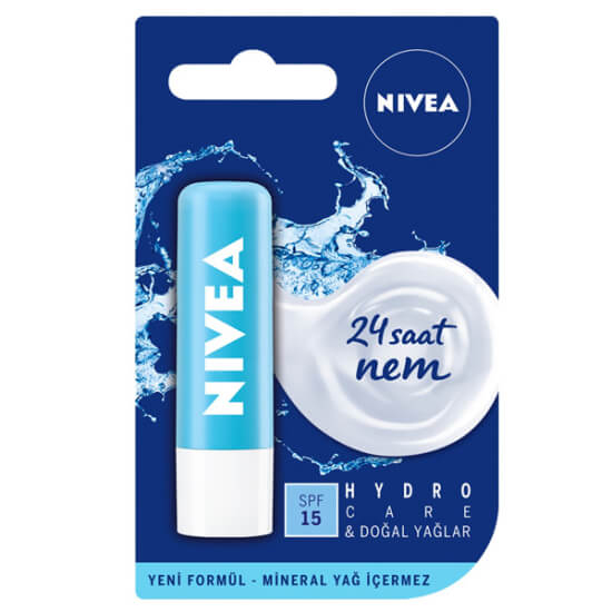 Nivea Lip Stick Hydro Care SPF15 dudak balmı, 24 saat nem desteği sağlayan, güneş korumalı dudak kremi stick- 1