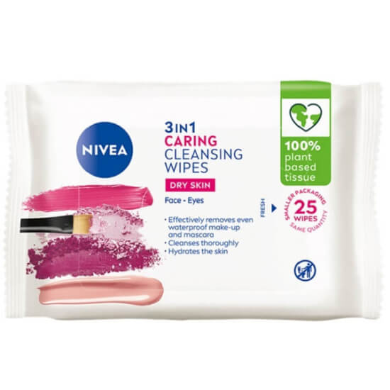 Nivea 3in1 makyaj temizleme mendili kuru ciltler için yüz ve göz makyajını temizler doğal nem dengesine destek 25 yaprak- 1