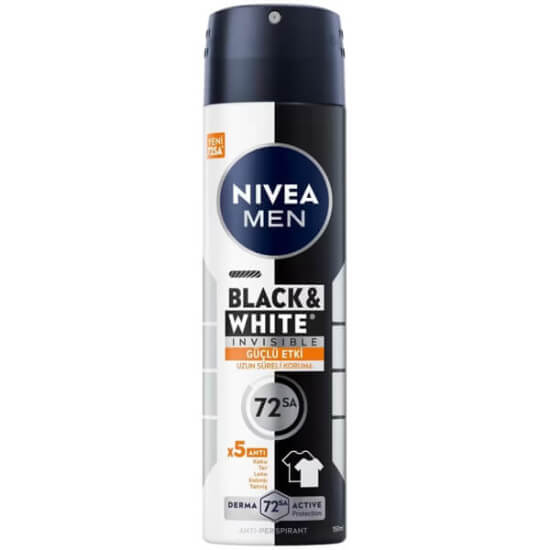 Nivea Men Black White Güçlü Etki sprey deodorant 150 ml, ter kokusuna karşı uzun süreli koruma, kuru temiz his, hoş koku- 1