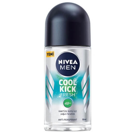 Nivea Men Cool Kick Roll On 50 ml deodorant, kaktüs suyu ile ferahlık, 48 saat ter önleyici koruma, dermatolojik- 1