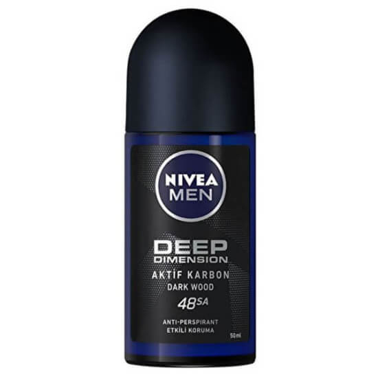 Nivea Men Deep Dimension aktif karbon roll-on deodorant 50 ml, 48 saate kadar koruma, siyah iz bırakmaz, ferah koku- 1