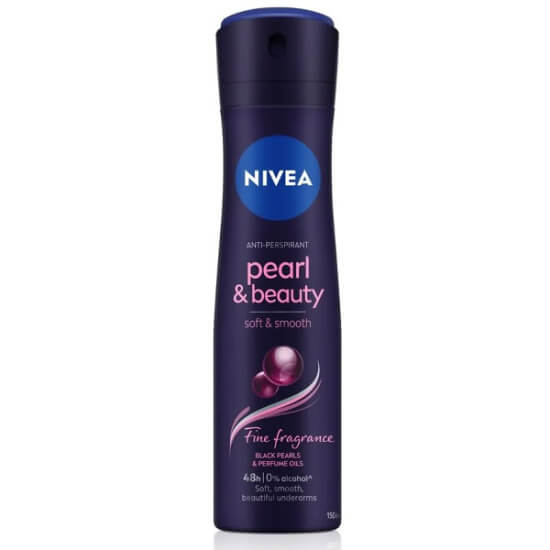 Nivea Pearl Beauty Black kadın deodorant sprey 150 ml siyah inci özlü 48 saat anti-perspirant koruma etil alkol içermez- 1