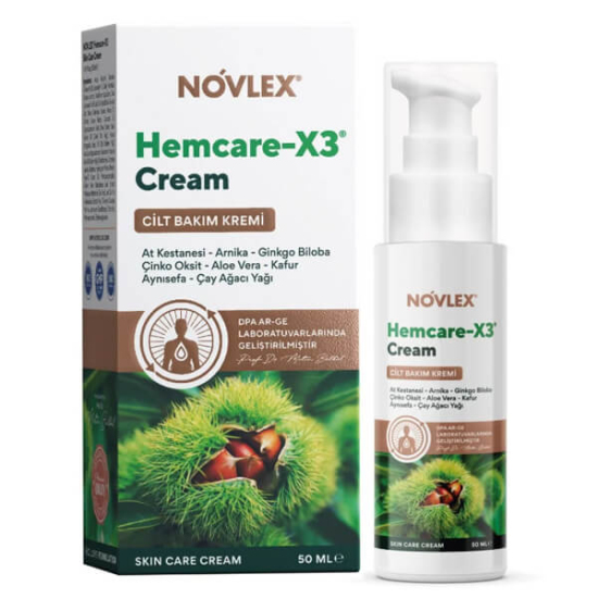 Novlex Hemcare X3 Gündüz Kremi 50 ml cilt bakım ve nemlendirici krem kutu ve tüp ürün görseli- 1