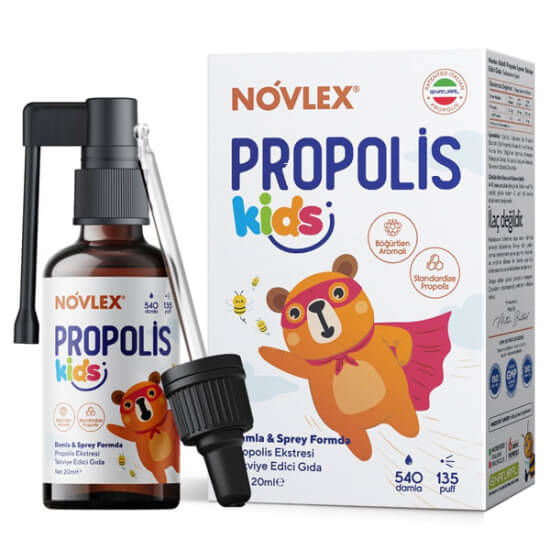 Novlex Kids Propolis Ekstresi sprey damla 20 ml çocuklar için propolis takviyesi böğürtlen aromalı sprey form- 1
