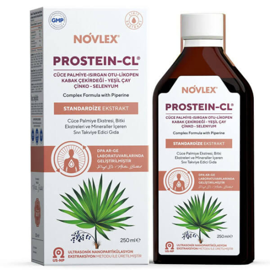 Novlex Prostein Cl 250 ml sıvı ekstre şişe cüce palmiye ısırgan likopen kabak çekirdeği içeren bitkisel takviye- 1