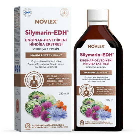 Novlex Silymarin-EDH 250 ml sıvı ekstrakt şişesi enginar deve dikeni hindiba zerdeçal silimarin EDH piperin içerir- 1