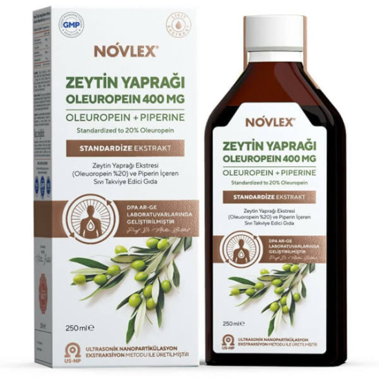 Novlex Zeytin Yaprağı Ekstresi 250 ml damla, 10 ml’de 400 mg ekstrakt, %20 oleuropein, karabiber ekstresi piperin- 1