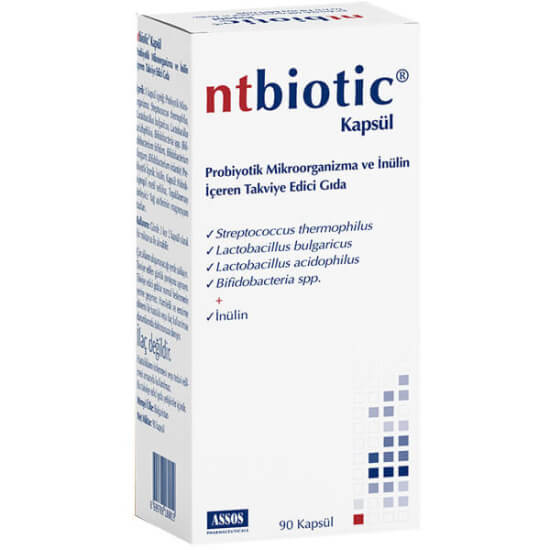 Nt Biotic probiyotik takviyesi 90 kapsül, 2 kapsülde 1500 mg probiyotik mikroorganizma ve 900 uq inülin- 1