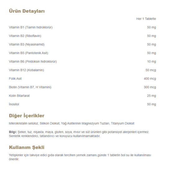 Nutraxin B Vitamin Complex 60 Tablet B Vitamini Takviyesi - 2