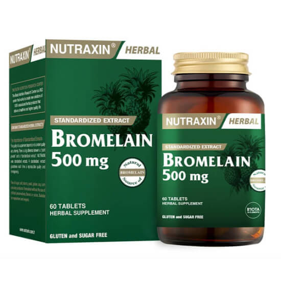 Nutraxin Bromelain 500 mg 60 tablet bitkisel enzim takviyesi ananas sapı bromelain şeker gluten soya süt içermez- 1