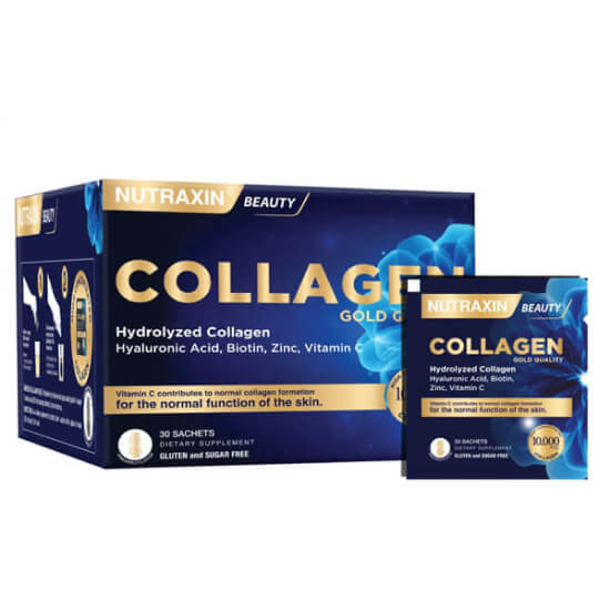 Nutraxin Collagen Gold Quality 30 saşe toz, 10000 mg hidrolize kolajen, 300 mg C vitamini, hyaluronik asit- 1