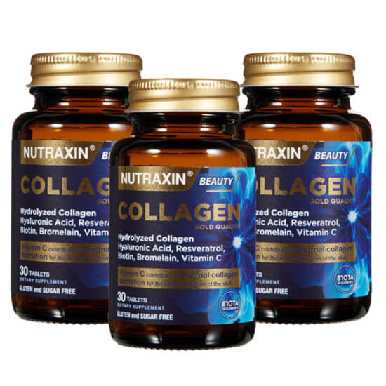 Nutraxin Collagen hidrolize kolajen 30 tablet x3, 1050 mg kolajen, 100 mg C vitamini, biotin, hyalüronik asit- 1
