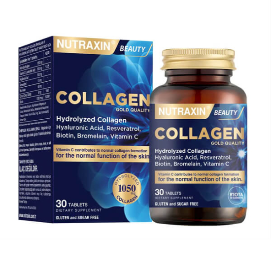 Nutraxin Collagen 30 tablet 1050 mg hidrolize kolajen 100 mg C vitamini resveratrol bromelain biotin çinko- 1