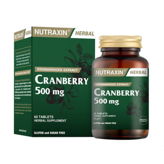 Nutraxin Cranberry 500 mg 60 tablet turna yemişi ekstresi 1000 mg helal sertifikalı şeker tuz içermez takviye- 1