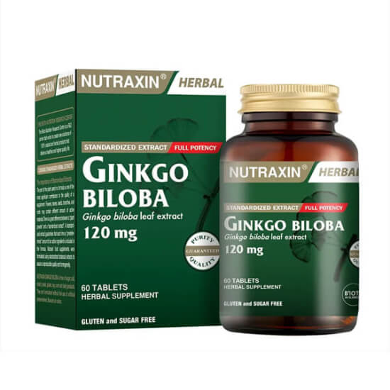 Nutraxin Ginkgo Biloba 120 mg 60 tablet mabet ağacı yaprak ekstresi ginkgo flavoglikozit 30 mg terpen lakton 7,2 mg- 1