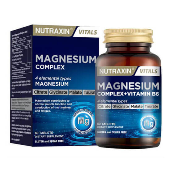 Nutraxin Magnezyum Complex Vitamin B6 60 tablet 125 mg magnezyum 10 mg B6 gluten laktoz içermez- 1