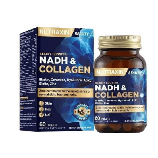 Nutraxin NADH Collagen 60 tablet 20 mg NADH 1000 mg hidrolize kolajen Tip I-III 80 mg C vitamini takviyesi- 1