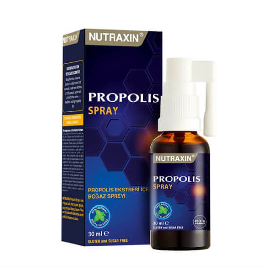 Nutraxin Propolis Sprey 30 ml boğaz spreyi 2,34 mg propolis ve meyan kökü ekstresi içeren sprey form takviye- 1