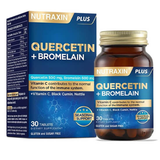 Nutraxin Quercetin Bromelain 30 tablet 250 mg quercetin 300 mg bromelain 200 mg C vitamini çörek otu ısırgan otu- 1