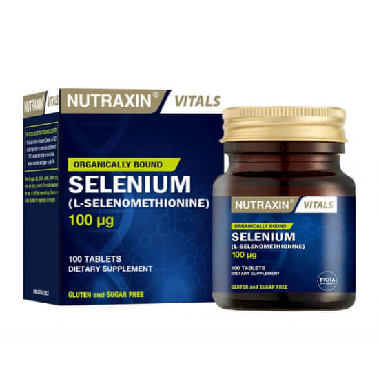 Nutraxin Selenium 100 mcg 100 tablet mineral takviye, L-selenometionin selenyum 100 µg, şeker gluten soya içermez- 1