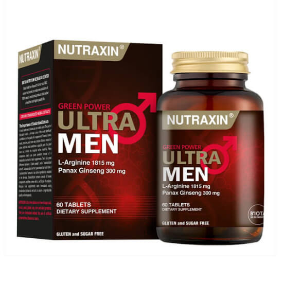 Nutraxin Ultra Men 60 tablet erkek takviyesi; L-arjinin 1815 mg, Panax ginseng ekstresi 300 mg, tribulus 300 mg- 1