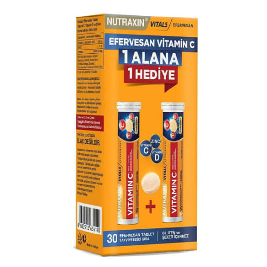Nutraxin Vitamin C D Zinc ikili kofre 2x15 portakal aromalı efervesan tablet 1000 mg C 400 IU D3 10 mg çinko- 1