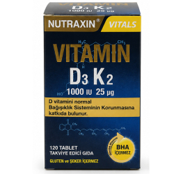 Nutraxin Vitamin D3 K2 1000 IU 120 Tablet - Nutraxin
