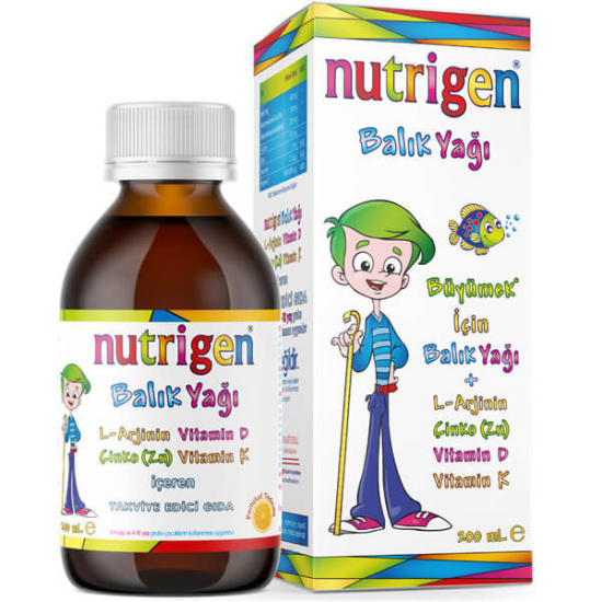 Nutrigen Balık Yağı Şurubu 200 ml portakal aromalı, 10 ml’de balık yağı 450 mg EPA 90 mg DHA 225 mg L-arjinin 100 mg- 1