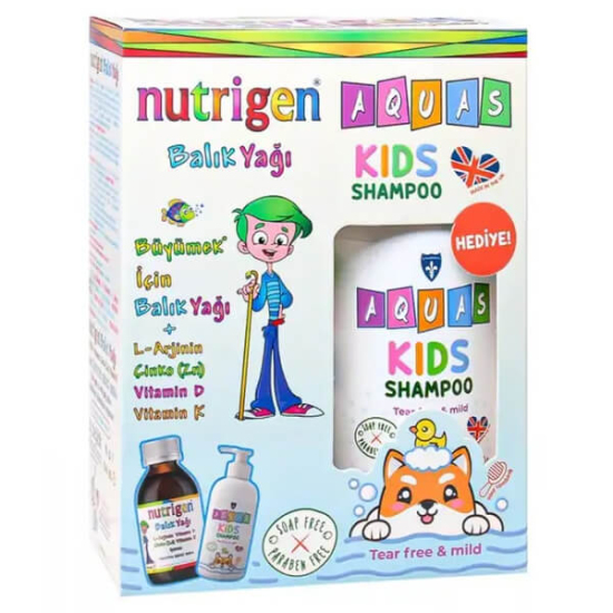 Nutrigen Balık Yağı Şurubu 200 ml 10 ml’de DHA 225 mg EPA 90 mg + Aquas Kids Şampuan 250 ml hediyeli set- 1