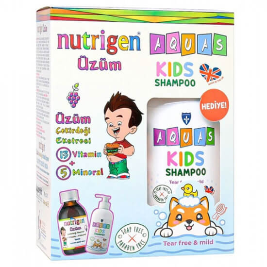 Nutrigen Üzüm Pediatrik Şurup 200 ml A C D vitamin çinko içeren set Aquas Kids Şampuan 250 ml hediyeli- 1