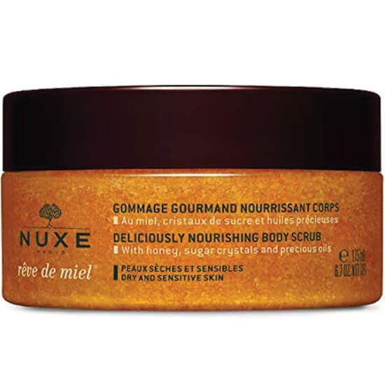 Nuxe Reve De Miel bal özlü vücut peelingi 175 ml, yağı kiri ve ölü hücreleri arındıran besleyici body scrub- 1