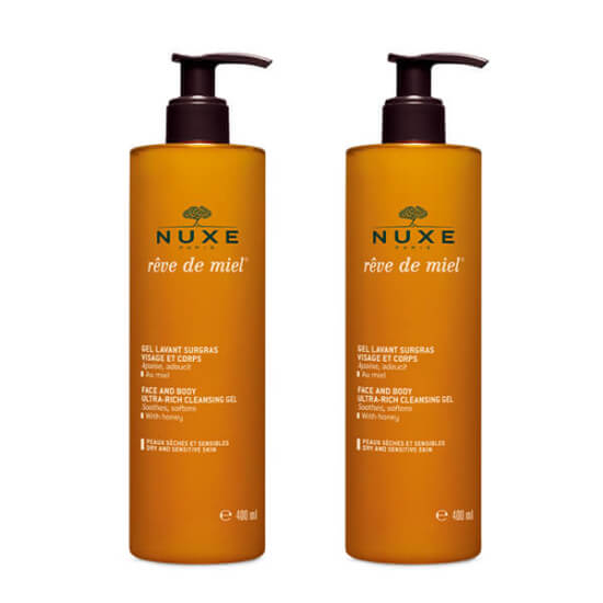 Nuxe Reve De Miel hassas yüz yıkama jeli 2x400 ml avantajlı set, nazik yüz temizleme jeli, günlük kullanım- 1