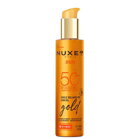 Nuxe Sun Gold ışıltılı güneş koruyucu SPF50 bronzlaştırıcı vücut spreyi 150 ml yüksek koruma altın ışıltı- 1