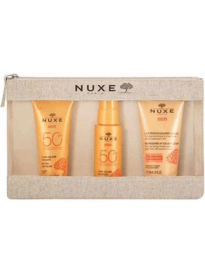 Nuxe Sun SPF50+ güneş koruyucu set, yüz kremi 30 ml, yüz vücut sütü 50 ml, güneş sonrası bakım kremi 50 ml- 1