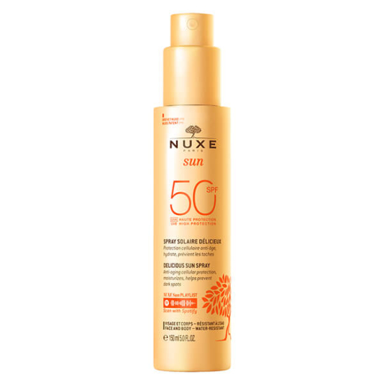 Nuxe Sun Spray Fondant SPF50 150 ml güneş sütü sprey, yüz ve vücut, suya ve tere dayanıklı, su ve güneş çiçekli- 1