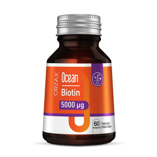 Orzax Ocean Biotin 5000 µg 60 Vcaps bitkisel kapsül gıda takviyesi, biotin 5000 µg %10000 BRD - 1