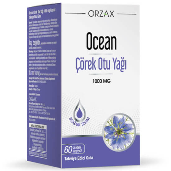 Orzax Ocean çörek otu yağı 1000 mg soğuk sıkım bitkisel takviye 60 kapsül kutu ürün görseli- 1