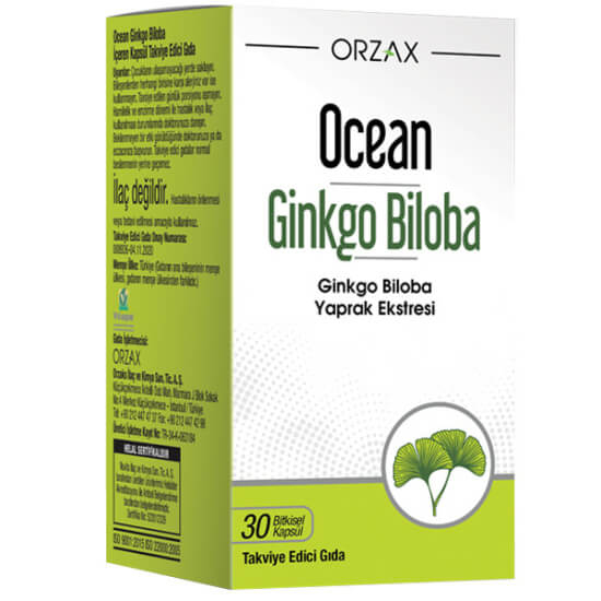 Orzax Ocean Ginkgo Biloba 120 mg 30 bitkisel kapsül, vegan Vcaps, ginkgo biloba ekstresi içeren takviye edici gıda- 1