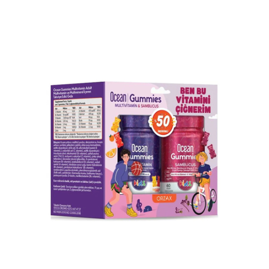 Ocean Gummies Multivitamin Kids 60 Adet Çiğnenebilir + Sambucus Kids 60 Adet Jel Form