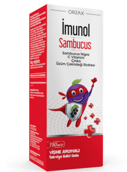 Orzax İmunol Sambucus Şurup 150 ml kara mürver ekstresi 100 mg C vitamini 60 mg çinko 5 mg üzüm çekirdeği 50 mg- 1