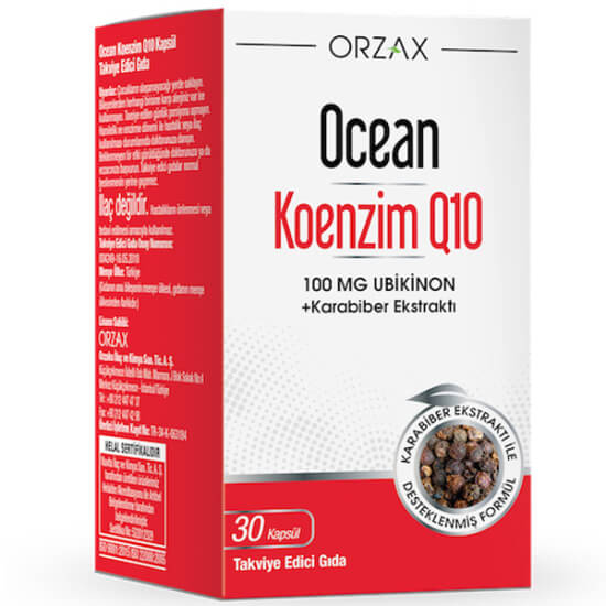 Orzax Ocean Koenzim Q10 30 bitkisel kapsül 100 mg ubikinon ve 5 mg karabiber ekstresi içeren takviye- 1