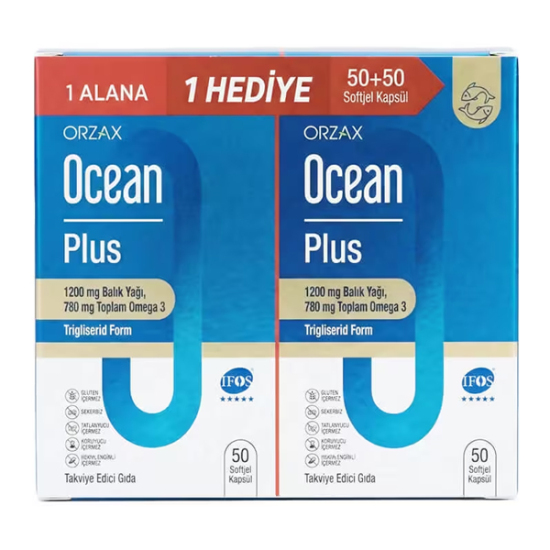 Orzax Ocean Plus Omega 3 1200 mg 100 softjel limon aromalı balık yağı; 780 mg omega 3, EPA 384 mg, DHA 252 mg- 1