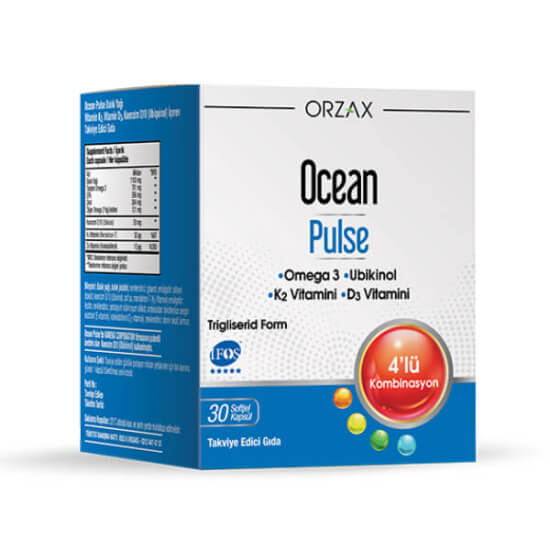 Orzax Ocean Omega 3 Pulse 30 kapsül 1100 mg balık yağı 396 mg EPA 264 mg DHA 50 mg Koenzim Q10 içeren takviye- 1