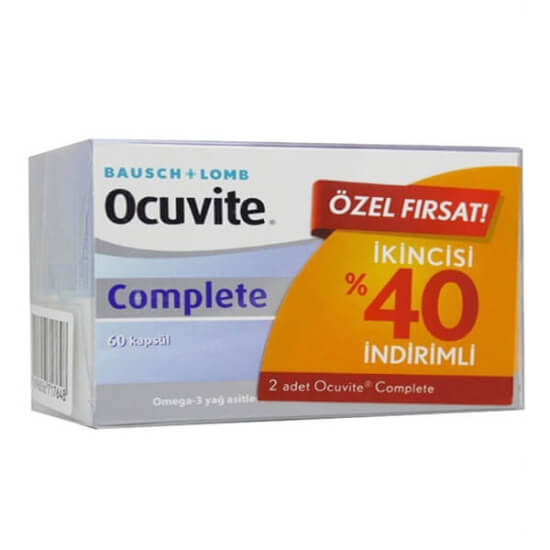 Ocuvite Complete 60 kapsül 2li paket göz vitamini DHA 360 mg lutein 10 mg zeaksantin 2 mg C vitamini 180 mg- 1