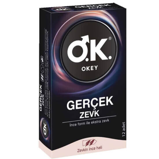 Okey Prezervatif Gerçek Zevk 12 adet kondom kutusu, güvenilir ve pratik kullanım, kolay taşınır paket- 1