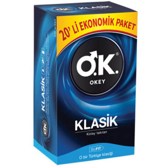 Okey Prezervatif Klasik 20 adet ekonomik paket, klasik form kondom, güvenilir koruma sağlayan prezervatif kutusu- 1