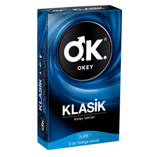Okey Prezervatif Klasik kondom 10 adet kutu, klasik prezervatif, kayganlaştırıcılı, şeffaf doğal lateks, nominal 52 mm- 1
